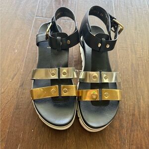 Baldinini black and gold sandals Sz 9